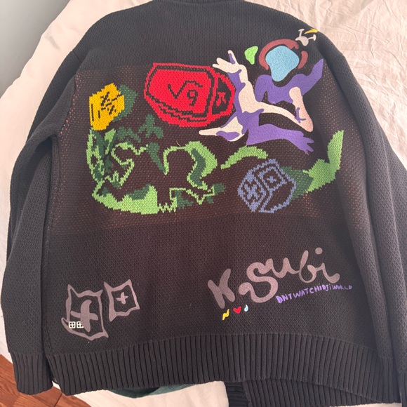 Ksubi Black and Purple Artistic Cardigan Sweater